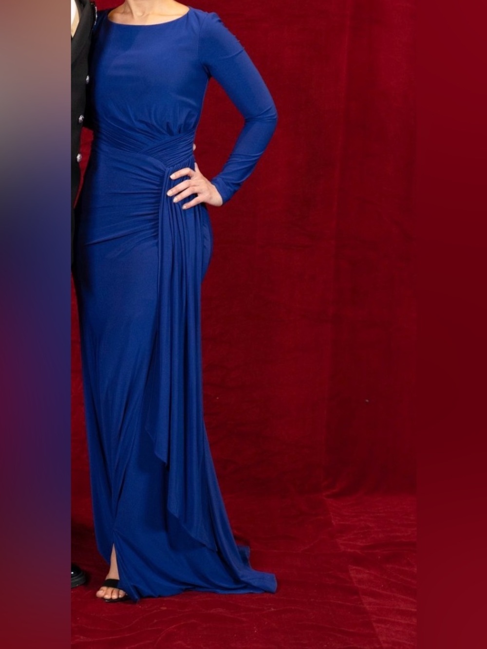 Vince Camuto Long Sleeve Cobalt Blue Draped Gown